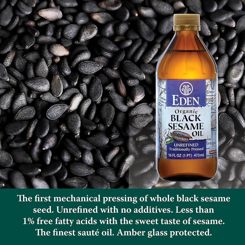Eden Organic Black Sesame Oil, Unrefined, 16 oz Amber Glass Bottle - Image 3